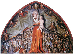 A lengyel zarándoktemplom Köpenyes Szűz Mária domborművén magyar főnemeseka Cilleiek; köztük Borbála királynő koronás figurája is látható